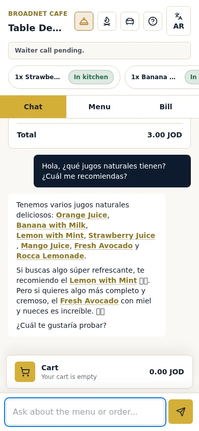 Real screenshot: a guest asks in Spanish and gets an answer in Spanish.